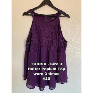 Torrid Size 3 Purple Peplum Halter Top